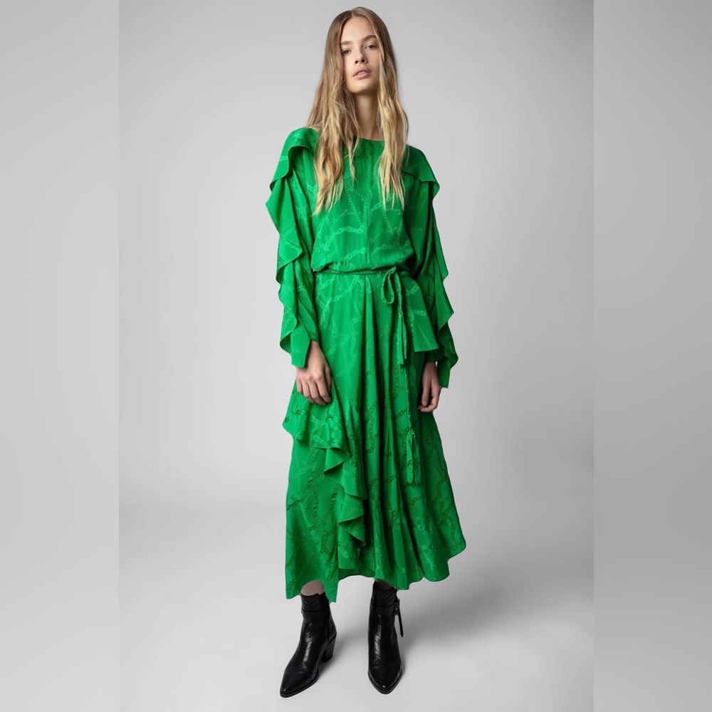 Zadig and Voltaire beautiful green chain dress with ruffles completely sold out